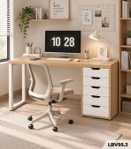 Bàn làm việc IKEA 1 Tủ LBV95.3 120×60 – Trắng + Vân gỗ nhạt - Ảnh 3