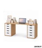 Bàn làm việc IKEA 2 Tủ LBV38.7 180×60 – Trắng + Vân gỗ nhạt
