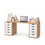 Bàn làm việc IKEA 2 Tủ LBV38.7 180×60 – Trắng + Vân gỗ nhạt