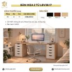 Bàn làm việc IKEA 2 Tủ LBV38.7 180×60 – Trắng + Vân gỗ nhạt