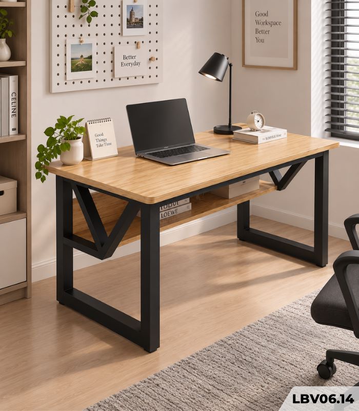 Bàn làm việc LBV06.14 90×60 – Vân gỗ nhạt + Khung chân đen