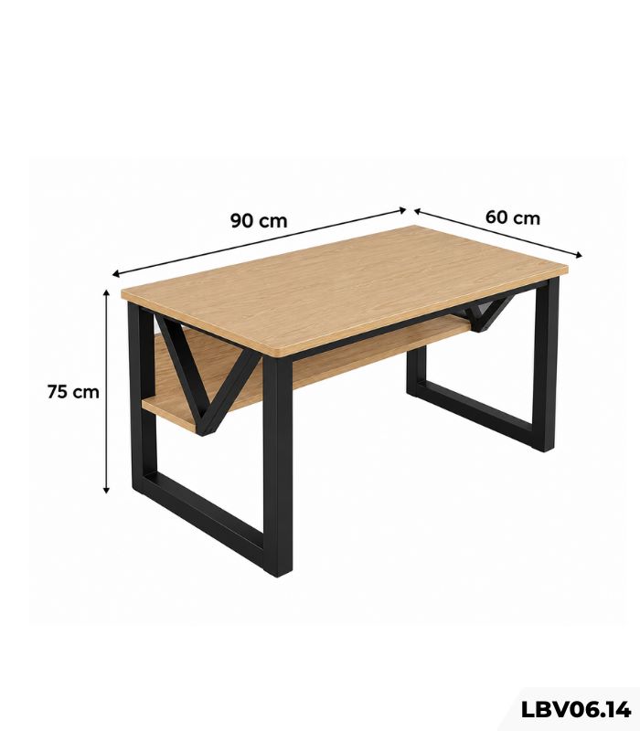 Bàn làm việc LBV06.14 90×60 – Vân gỗ nhạt + Khung chân đen