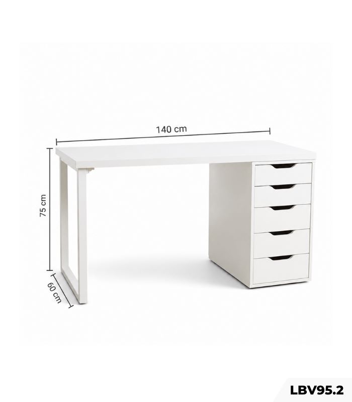 Bàn làm việc IKEA 1 Tủ LBV95.2 140×60 – Trắng