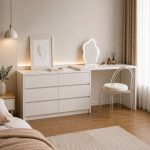 Bàn làm việc kết hợp bàn trang điểm kèm tủ đa năng BTD06.1 -Trắng