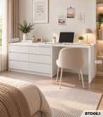 Bàn làm việc kết hợp bàn trang điểm kèm tủ đa năng BTD06.1 -Trắng