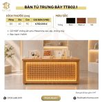 Bàn tủ trưng bày gỗ kết hợp mây mắt cáo TTB02.1 120x60 cm - Vân gỗ nhạt