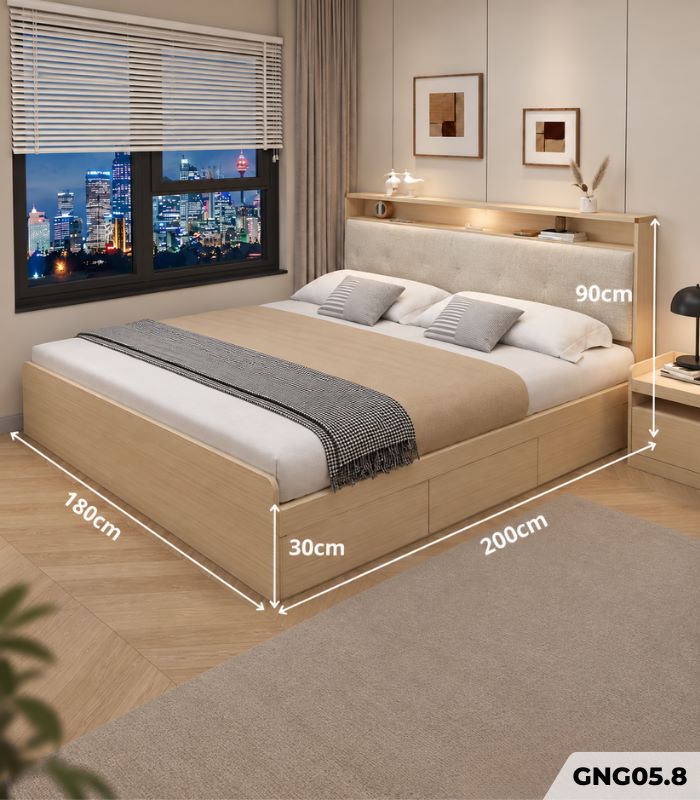 Giường gỗ GNG05.8 180x200 - Vân gỗ nhạt
