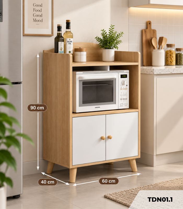 Kệ lò vi sóng 2 cánh mở 60x40 cm TDN01.1 - Vân gỗ nhạt