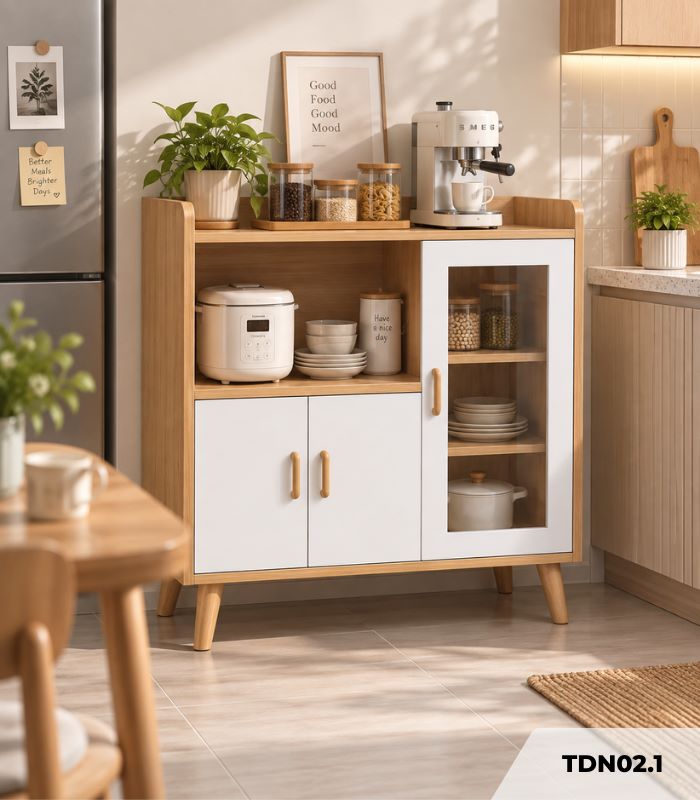 Tủ bếp, kệ lò vi sóng đa năng 3 cánh mở 90x35 cm TDN02.1 - Vân gỗ nhạt