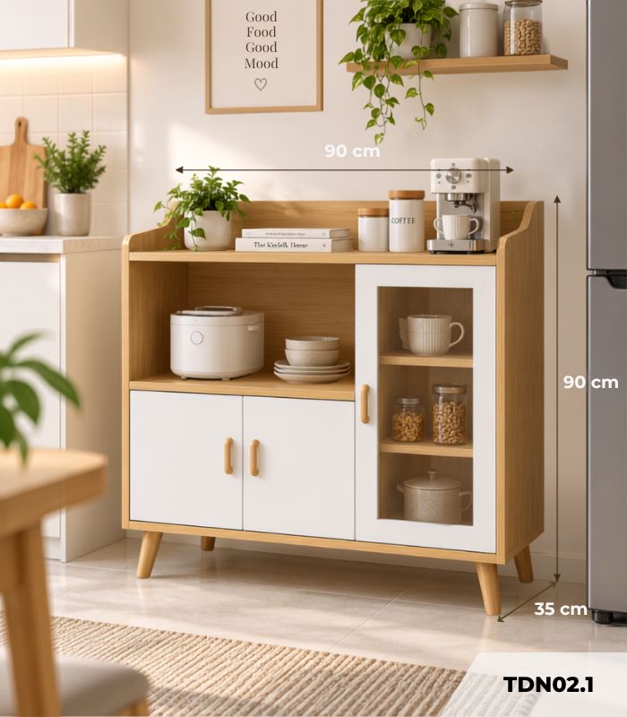 Tủ bếp, kệ lò vi sóng đa năng 3 cánh mở 90x35 cm TDN02.1 - Vân gỗ nhạt