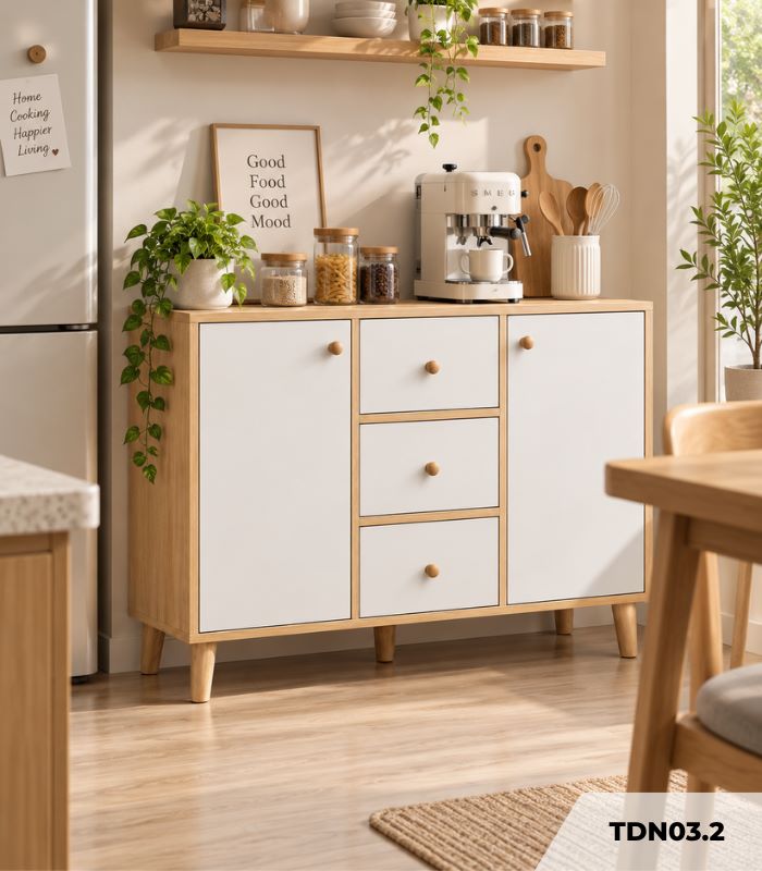 Tủ đựng lò vi sóng sang trọng, tối ưu không gian nhà bếp 120x30 cm TDN03.2 - Trắng + Vân gỗ nhạt