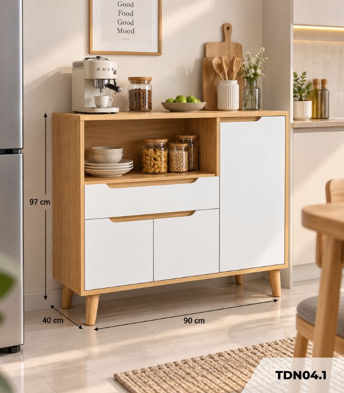Kệ Để Lò Vi Sóng, Tủ Bếp đơn giản tiện lợi 90x40 TDN04.1 - Trắng + Vân gỗ nhạt