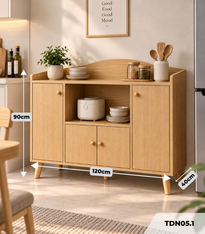 Kệ bếp để lò vi sóng Bắc Âu cửa đối xứng 120x40 cm TDN05.1 - Vân gỗ nhạt