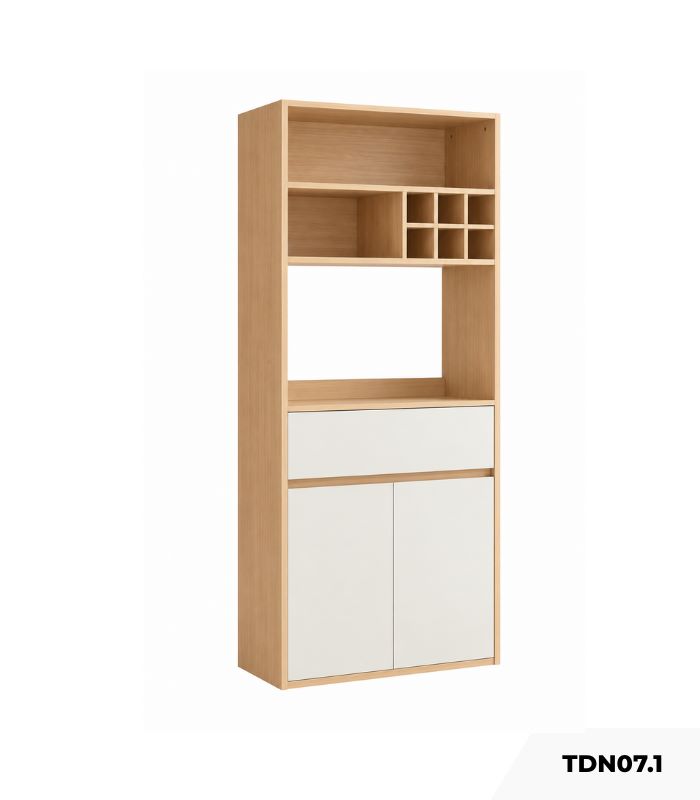 Tủ bếp đa năng có ô rượu 80x35 cm TDN07.1 - Trắng + Vân gỗ nhạt