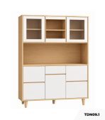 Tủ bếp đa năng tích hợp tủ rượu 140x35 cm TDN09.1 - Trắng + Vân gỗ nhạt