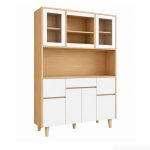 Tủ bếp đa năng tích hợp tủ rượu 160x35 cm TDN09.2 - Trắng + Vân gỗ nhạt