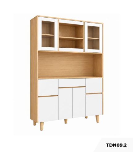 Tủ bếp đa năng tích hợp tủ rượu 160x35 cm TDN09.2 - Trắng + Vân gỗ nhạt