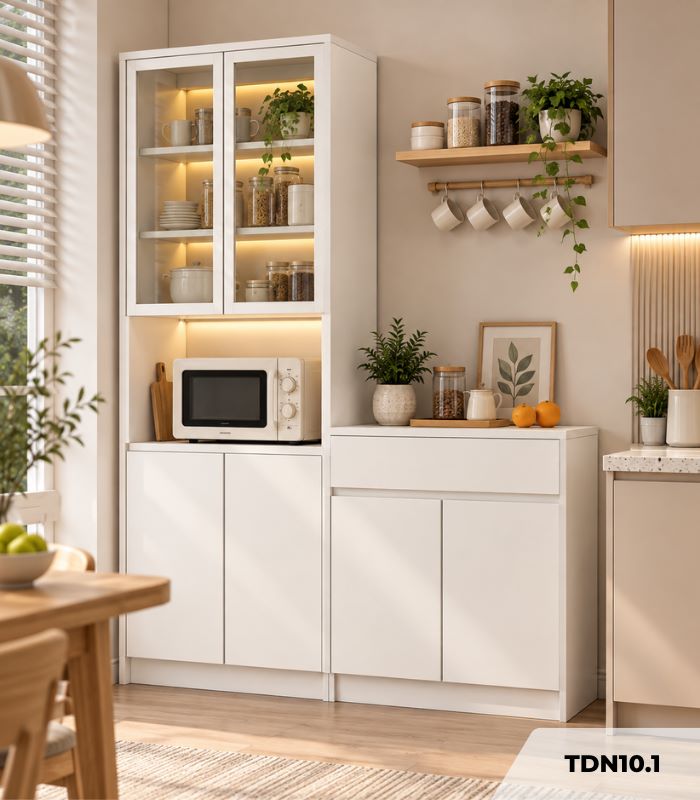Kệ tủ đựng chén bát và lò vi sóng hiện đại120x40 cm TDN10.1 - Trắng
