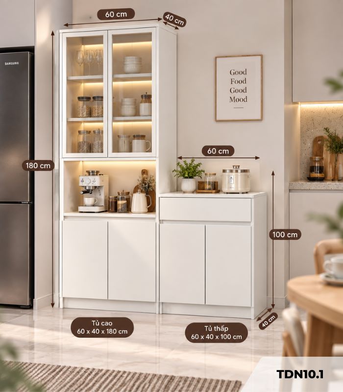 Kệ tủ đựng chén bát và lò vi sóng hiện đại120x40 cm TDN10.1 - Trắng