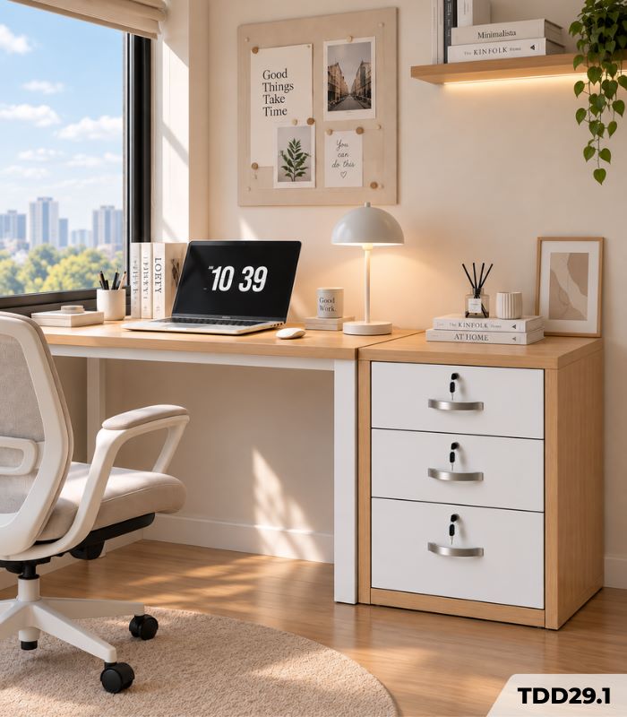 Tab Di Động TDD29.1 60x60x75 – Trắng + Vân gỗ nhạt