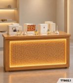 Bàn tủ trưng bày gỗ kết hợp mây mắt cáo TTB02.1 120x60 cm - Vân gỗ nhạt