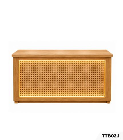 Bàn tủ trưng bày gỗ kết hợp mây mắt cáo TTB02.1 120x60 cm - Vân gỗ nhạt