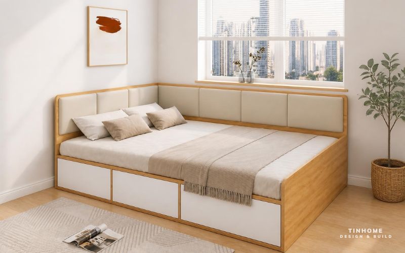 Mẫu giường ngủ gỗ công nghiệp bệt phong cách Nhật Bản