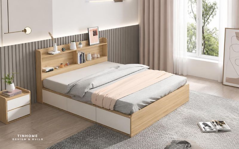 Mẫu giường ngủ gỗ công nghiệp có ngăn kéo, hộc chứa đồ