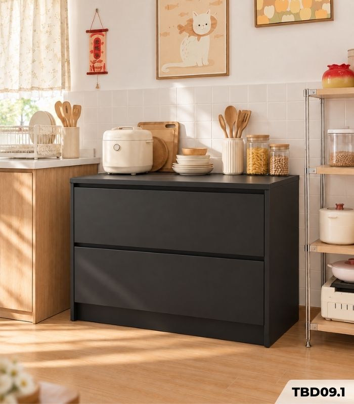 Tủ bếp dưới Hệ 2 ngăn kéo TBD09.1 80x6080 – Đen