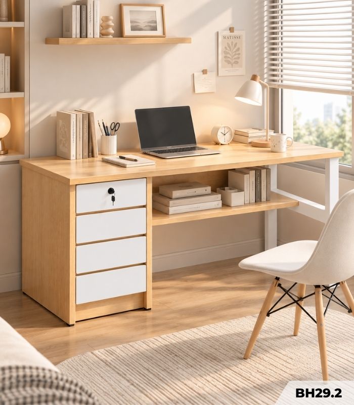 Bàn học kèm tủ lưu trữ BH29.2 160×60 – Vân gỗ nhạt