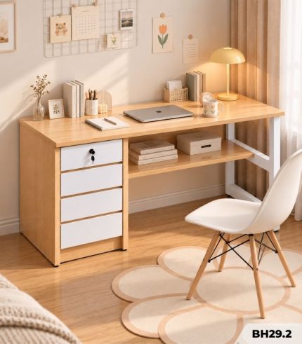 Bàn học kèm tủ lưu trữ BH29.2 160×60 – Vân gỗ nhạt