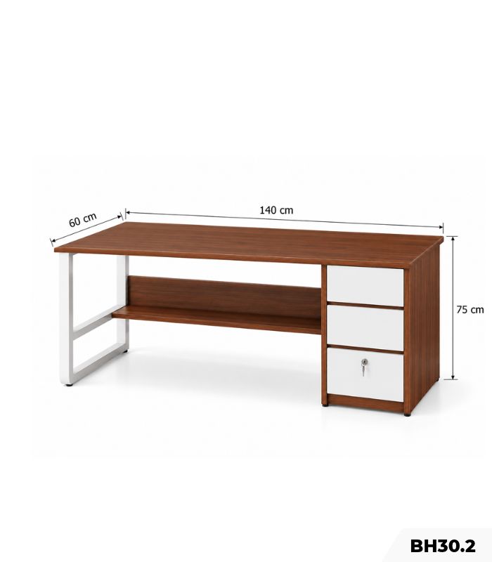 Bàn làm việc kèm tủ lưu trữ BH30.2 140×60 – Vân gỗ đậm