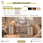 Bàn làm việc IKEA 2 Tủ LBV38.19 160×60 – Vân gỗ đậm + Đen