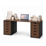 Bàn làm việc IKEA 2 Tủ LBV38.19 160×60 – Vân gỗ đậm + Đen