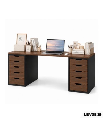 Bàn làm việc IKEA 2 Tủ LBV38.19 160×60 – Vân gỗ đậm + Đen