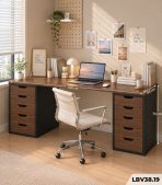 Bàn làm việc IKEA 2 Tủ LBV38.19 160×60 – Vân gỗ đậm + Đen