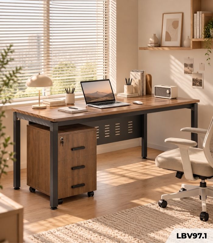 Bàn làm việc chân sắt khung đen LBV97.1 140x70 cm