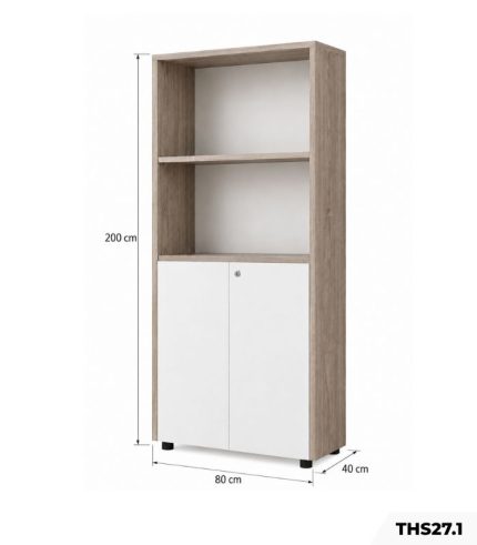 Tủ hồ sơ THS27.1 80×200 – Trắng kết hợp Vân gỗ