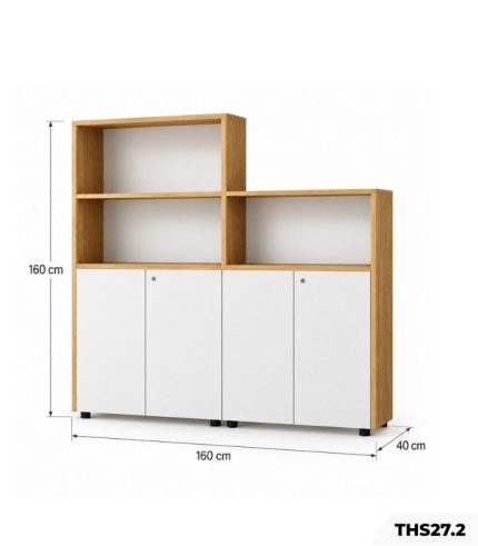 Tủ hồ sơ THS27.2 160x160 cm – Trắng kết hợp Vân gỗ nhạt