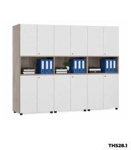Tủ hồ sơ THS28.1 240×200 – Trắng kết hợp Vân gỗ