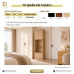 Tủ quần áo cánh mở hiện đại kết hợp kệ trưng bày TQA23.1 – Vân gỗ nhạt
