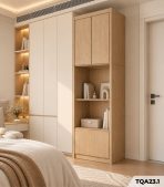 Tủ quần áo cánh mở hiện đại kết hợp kệ trưng bày TQA23.1 – Vân gỗ nhạt