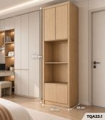Tủ quần áo cánh mở hiện đại kết hợp kệ trưng bày TQA23.1 – Vân gỗ nhạt